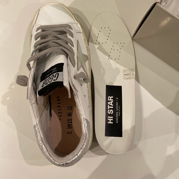 Golden Goose Hi-Star White/Silver Leather 37 NIB - Picture 10 of 10